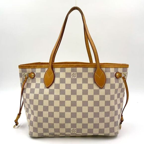 Louis Vuitton Neverfull PM Damier Azure Damier Azure Leather ×PVC White Tote - Picture 1 of 15